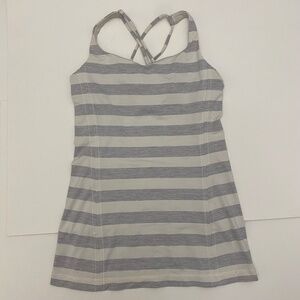 Lululemon Cream and Gray Stripe Tank with Shelf Bra Size 4